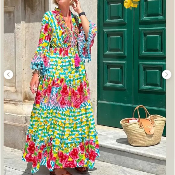 Antica Sartoria Dresses & Skirts - NEW Antica Sartoria - Giacomo Beaded Floral Maxi Dress Tassels Embroidered OS